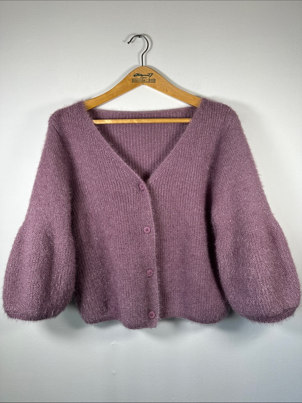 Lisa and Rose Balloon Sleeve Sweater Cardigan Mauve Knit V-Neck Size M Cozy Soft - Picture 3 of 12